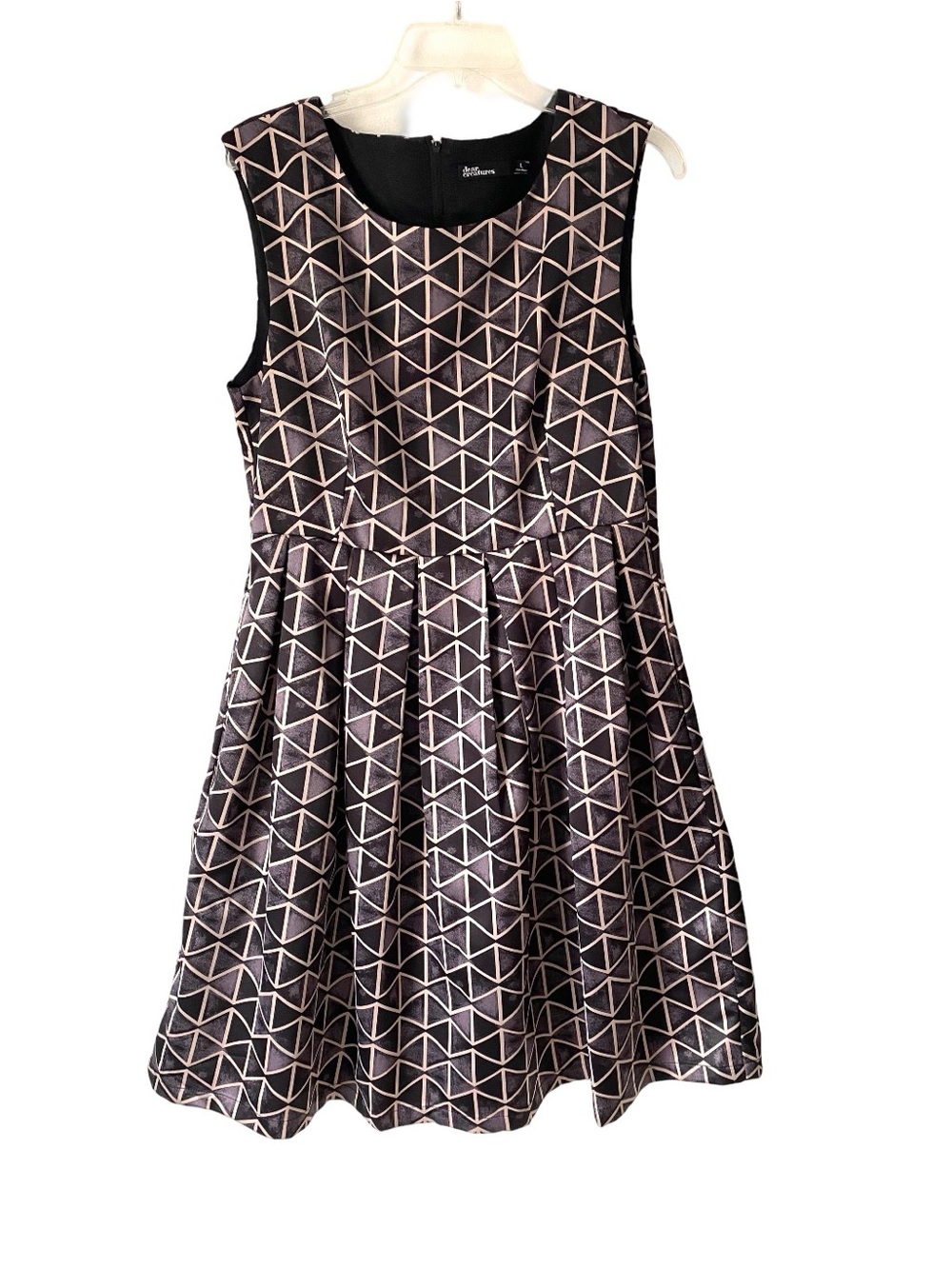 Dear Creatures Black Tan Geometric Print Fit Flare Dress size large with pockets